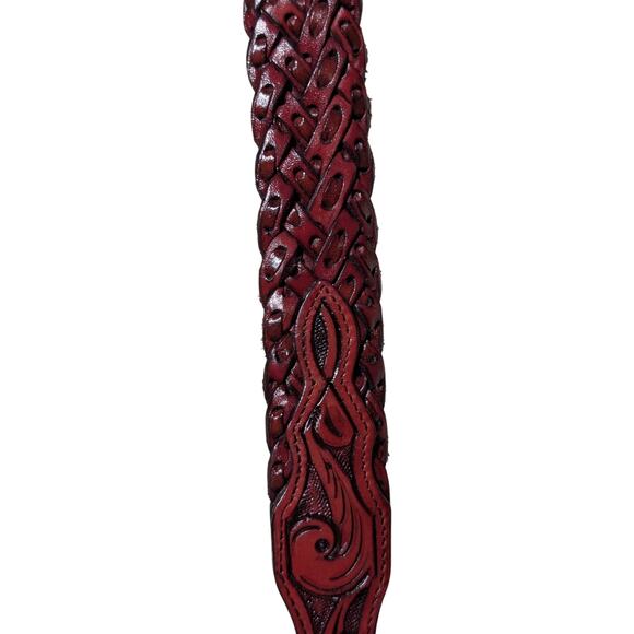 Rare Vtg M & P Hand Crafted in Mexico Hand Tooled Red Leather Braided Belt Sz 30 - Picture 4 of 8